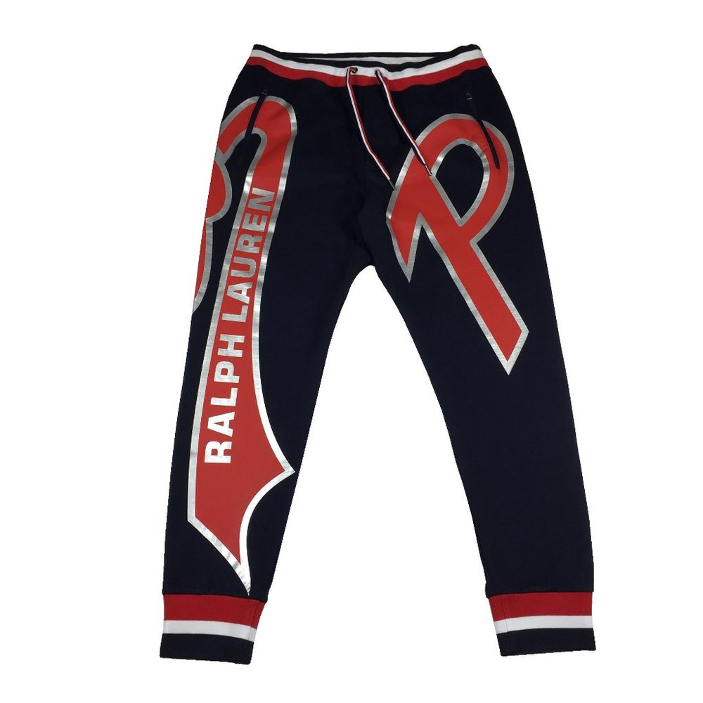 GUC Men's Polo Ralph Lauren Spell Out Double Knit Jogger Sweatpants Navy, Size M